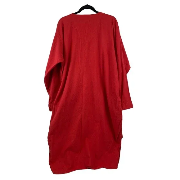 LL Bean Vintage Red Flannel Night Shirt Button 100% Cotton Chest Pocket Mens XL - Picture 6 of 10